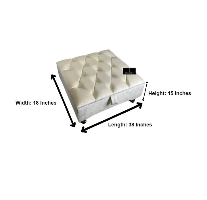 Creamy White Square Coffee Table | Ottoman Storage | Buttoned Chesterfield Pouffe - ISTOOLS