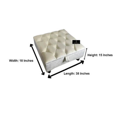 Creamy White Square Coffee Table | Ottoman Storage | Buttoned Chesterfield Pouffe - ISTOOLS