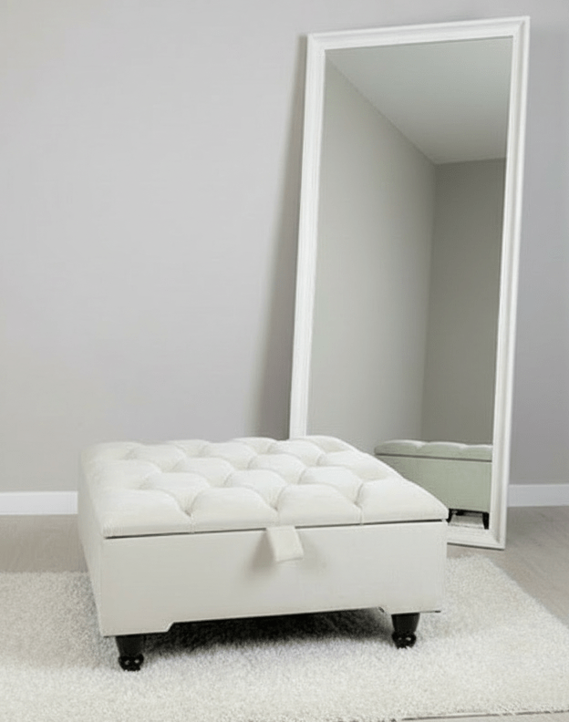 Creamy White Square Coffee Table | Ottoman Storage | Buttoned Chesterfield Pouffe - ISTOOLS