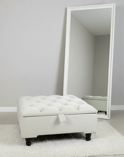 Creamy White Square Coffee Table | Ottoman Storage | Buttoned Chesterfield Pouffe - ISTOOLS
