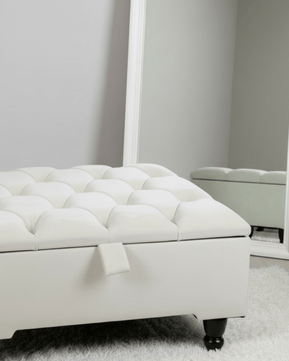 Creamy White Square Coffee Table | Ottoman Storage | Buttoned Chesterfield Pouffe - ISTOOLS