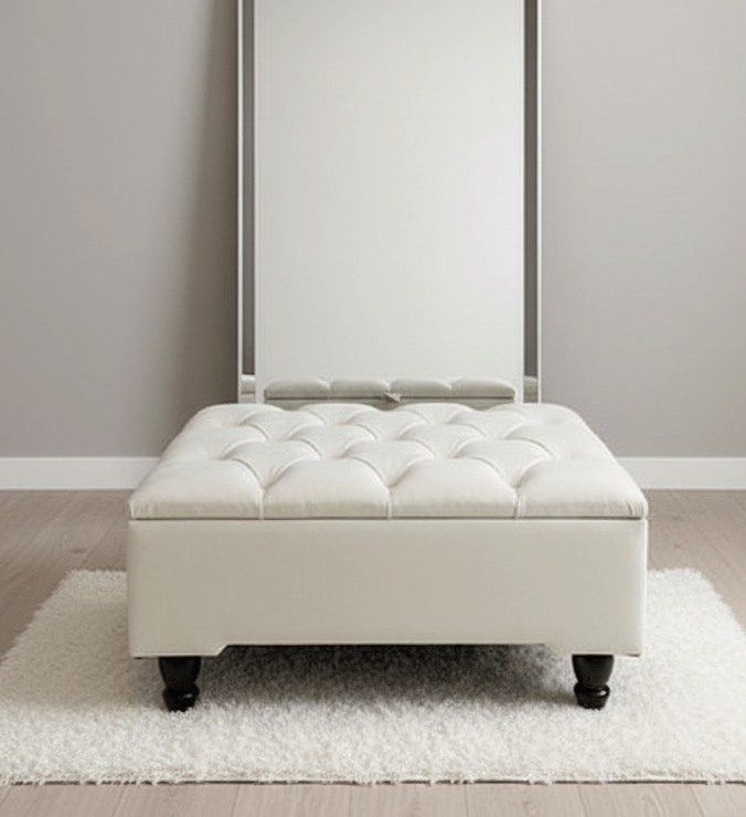 Creamy White Square Coffee Table | Ottoman Storage | Buttoned Chesterfield Pouffe - ISTOOLS