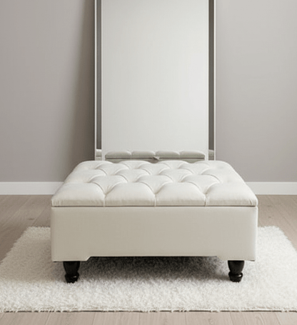 Creamy White Square Coffee Table | Ottoman Storage | Buttoned Chesterfield Pouffe - ISTOOLS