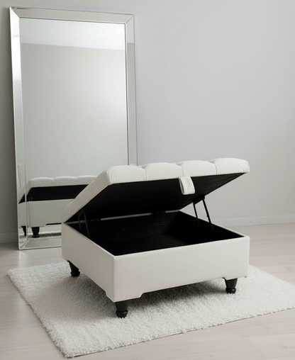 Creamy White Square Coffee Table | Ottoman Storage | Buttoned Chesterfield Pouffe - ISTOOLS