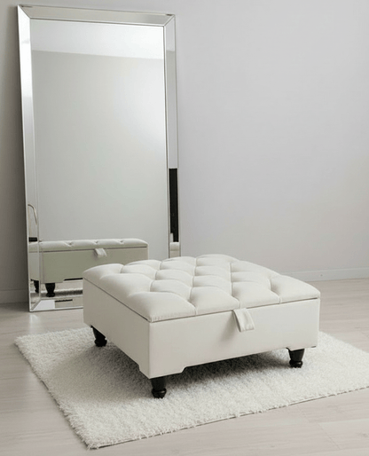 Creamy White Square Coffee Table | Ottoman Storage | Buttoned Chesterfield Pouffe - ISTOOLS