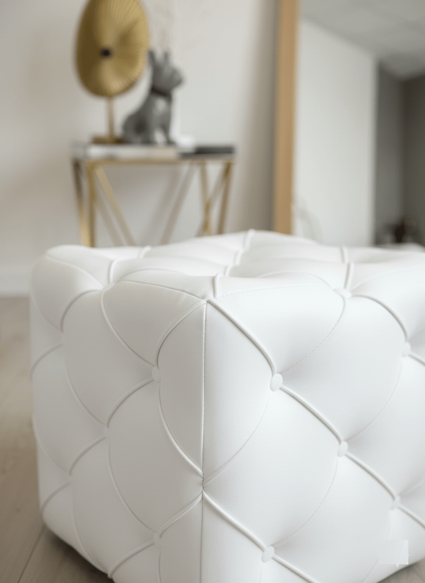 Creamy White square cube deep buttoned coffee table - ISTOOLS