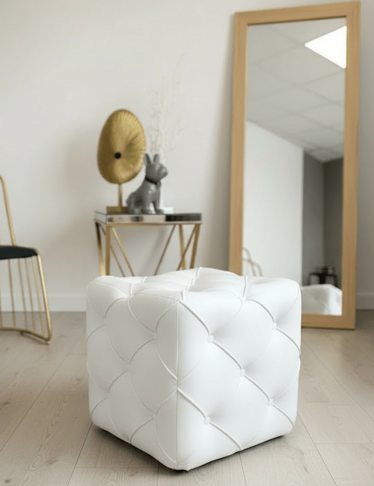 Creamy White square cube deep buttoned coffee table - ISTOOLS