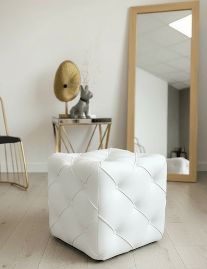 Creamy White square cube deep buttoned coffee table - ISTOOLS