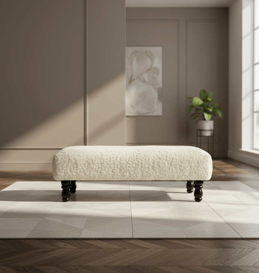 cuddle fabric off white footstool - ISTOOLS