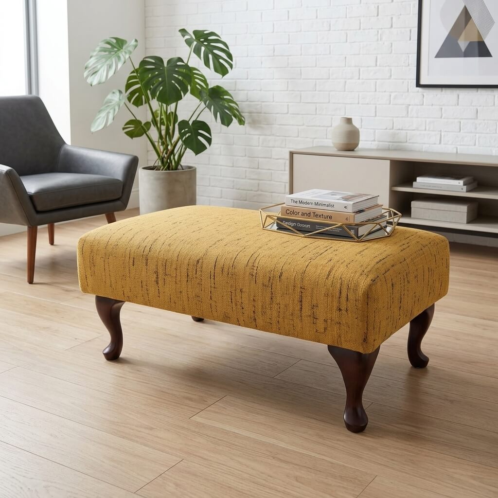 CUSTOM HANDCRAFTED FOOTSTOOL BENCH BESPOKE UPHOLSTERED OTTOMAN PREMIUM NON STORAGE SEATING PLAIN FABRIC LIVING ROOM POUFFE - ISTOOLS
