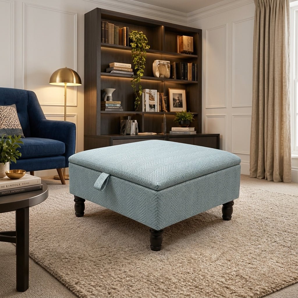 CUSTOM MADE UPHOLSTERED FOOTSTOOL WITH HIDDEN STORAGE - ISTOOLS