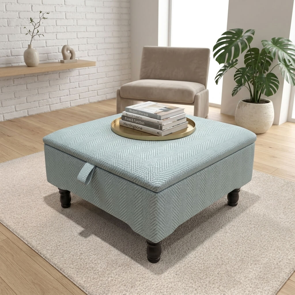 CUSTOM MADE UPHOLSTERED FOOTSTOOL WITH HIDDEN STORAGE - ISTOOLS