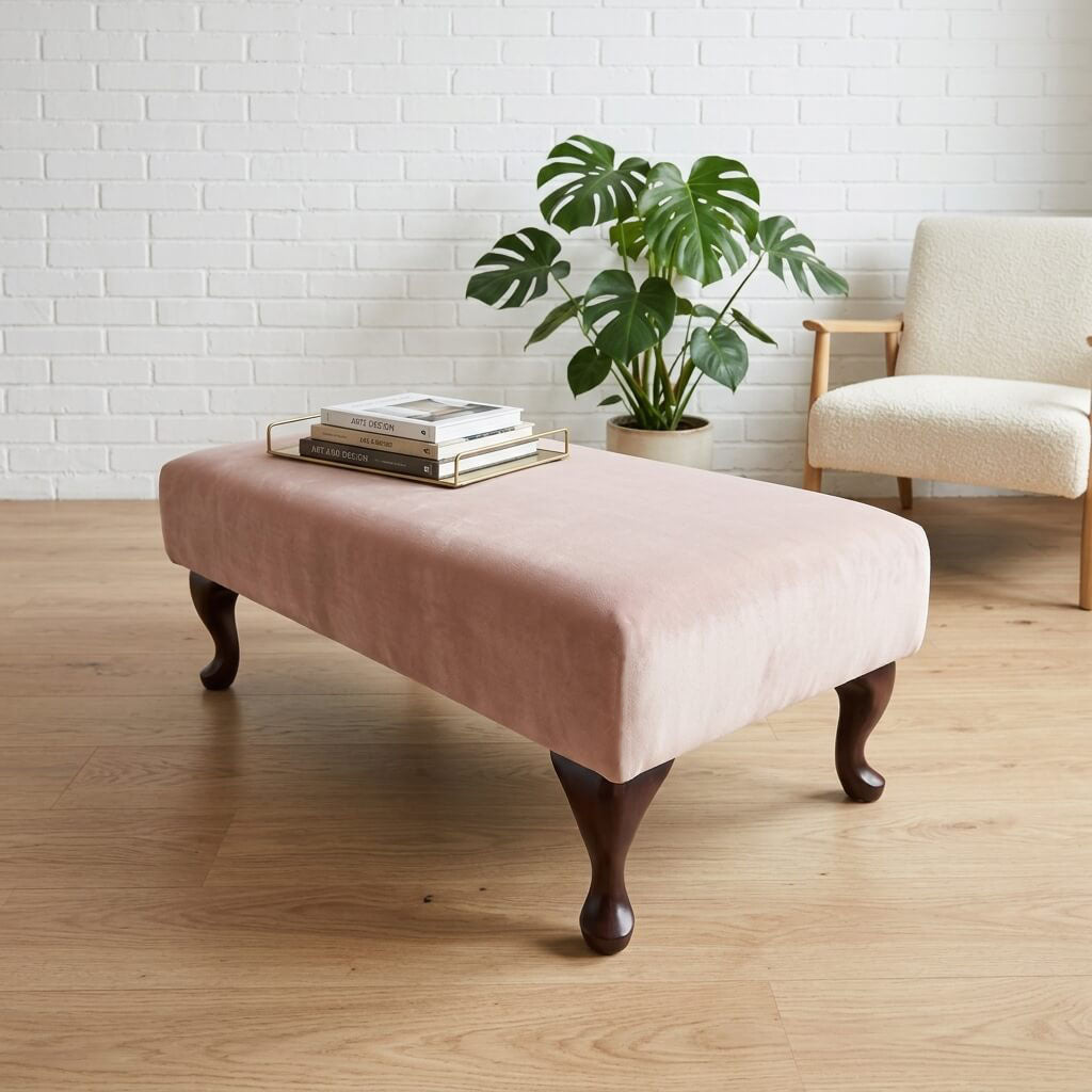 CUSTOM PLAIN FABRIC OTTOMAN BENCH BESPOKE NON STORAGE FOOTSTOOL PREMIUM UPHOLSTERED LOUNGE SEATING HANDCRAFTED COFFEE TABLE - ISTOOLS