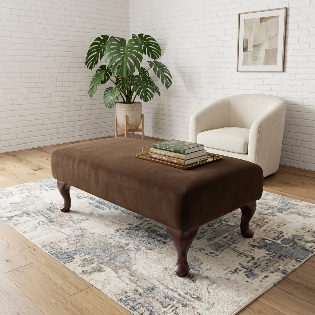 CUSTOM UPHOLSTERED FOOTREST POUFFE BESPOKE NON STORAGE OTTOMAN BENCH PREMIUM HANDCRAFTED LIVING ROOM FOOTSTOOL PLAIN FABRIC - ISTOOLS