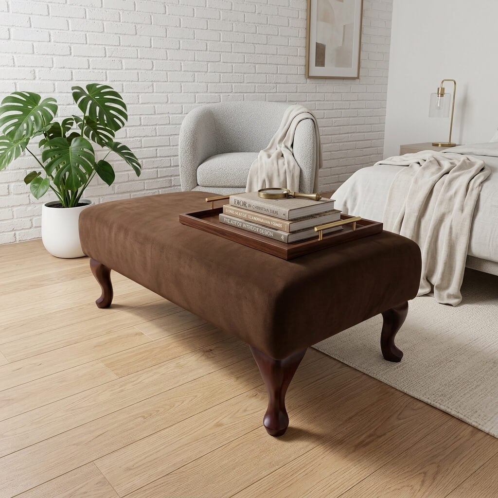 CUSTOM UPHOLSTERED FOOTREST POUFFE BESPOKE NON STORAGE OTTOMAN BENCH PREMIUM HANDCRAFTED LIVING ROOM FOOTSTOOL PLAIN FABRIC - ISTOOLS