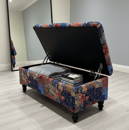 Upholstered storage ottoman bench with lift-up lid and cushioned seat - ISTOOLS