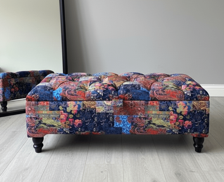 Multicolour damask ottoman bench used in modern UK living room - ISTOOLS