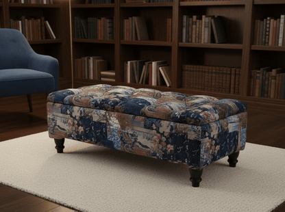 Damask multicolour storage ottoman bench with hidden storage for living room- ISTOOLS