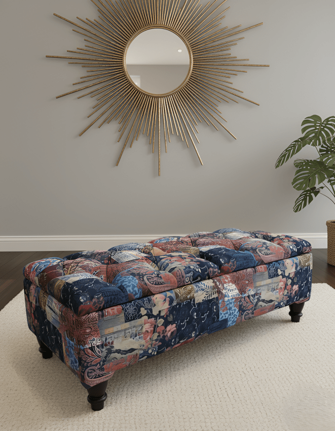 Stylish damask storage ottoman bench with comfortable seating - ISTOOLS