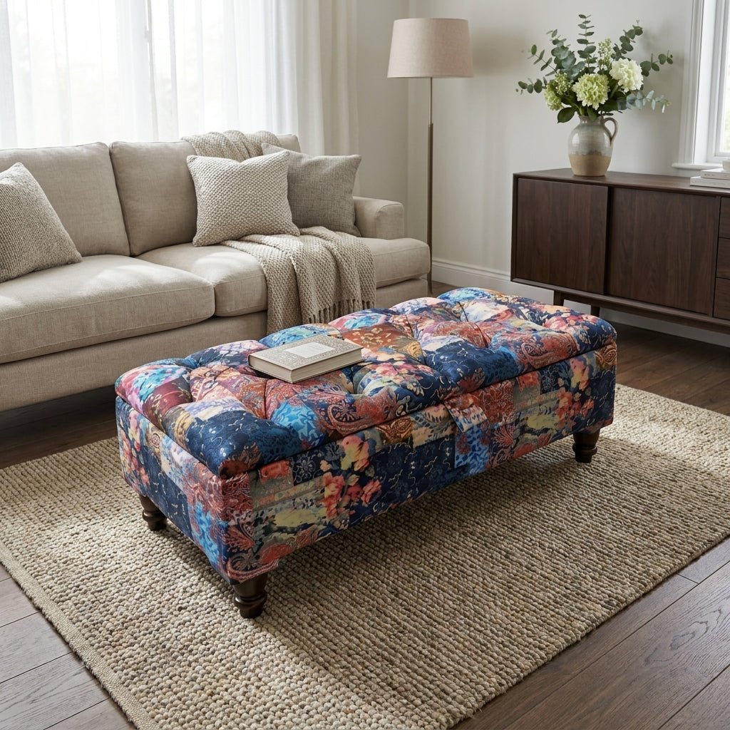 Damask Multicolour Storage Ottoman Bench with Hidden Storage & Stylish Seating - ISTOOLS