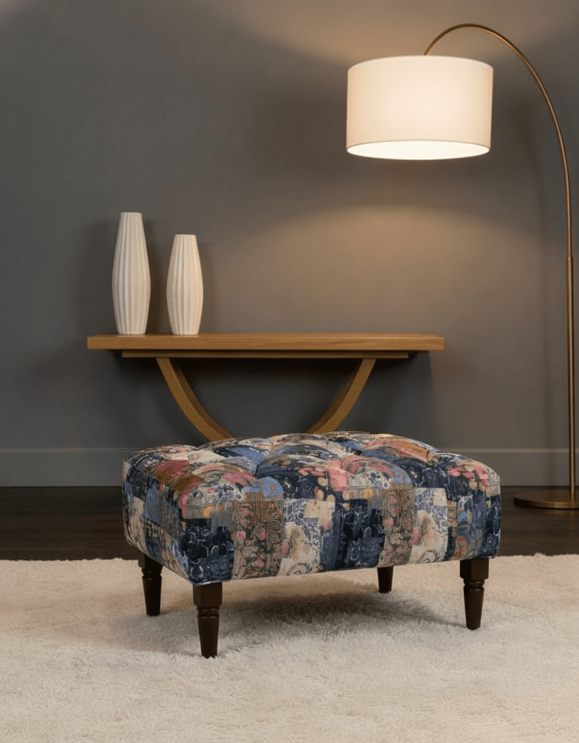 Damask Upholstered Footstool Ottoman Bench – Handmade Stylish Seating & Storage - ISTOOLS