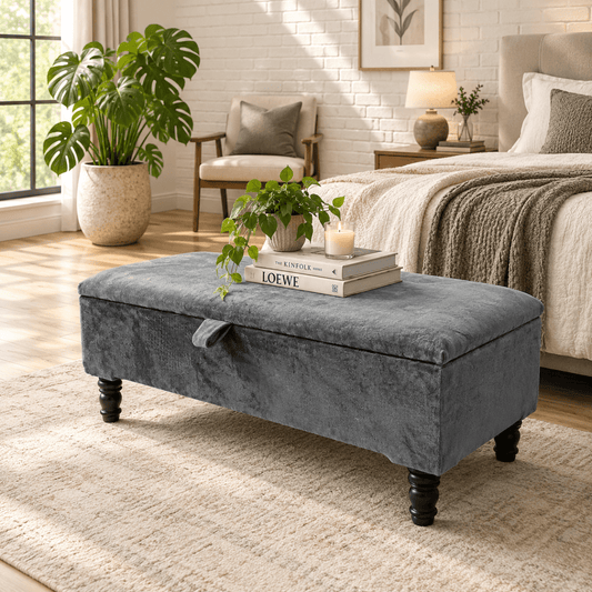 Dark Grey Coffee Table Ottoman with Storage – Multifunctional Bench for Living Room - ISTOOLS