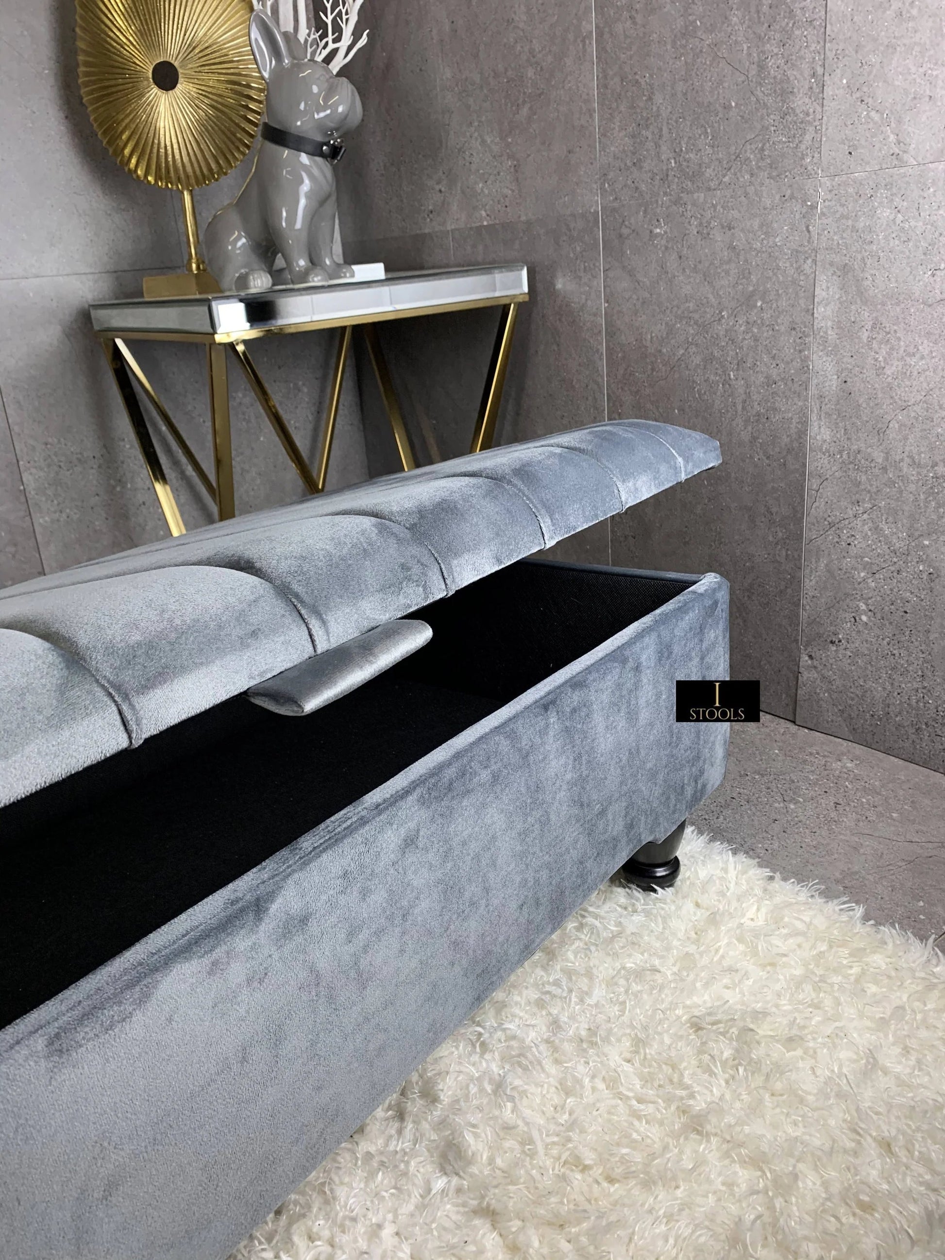 Dark Grey Coffee Table Storage Bench | Dark Grey Ottoman Bench | Dark Grey Pouffe Footstool - ISTOOLS