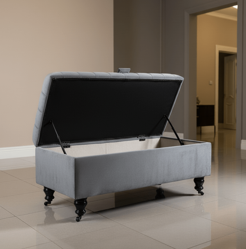 Dark Grey Coffee Table Storage Bench | Dark Grey Ottoman Bench | Dark Grey Pouffe Footstool - ISTOOLS