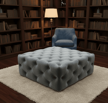 Dark Grey luxury Square Coffee Table , handmade Velvet Footstool & Coffee Table - ISTOOLS