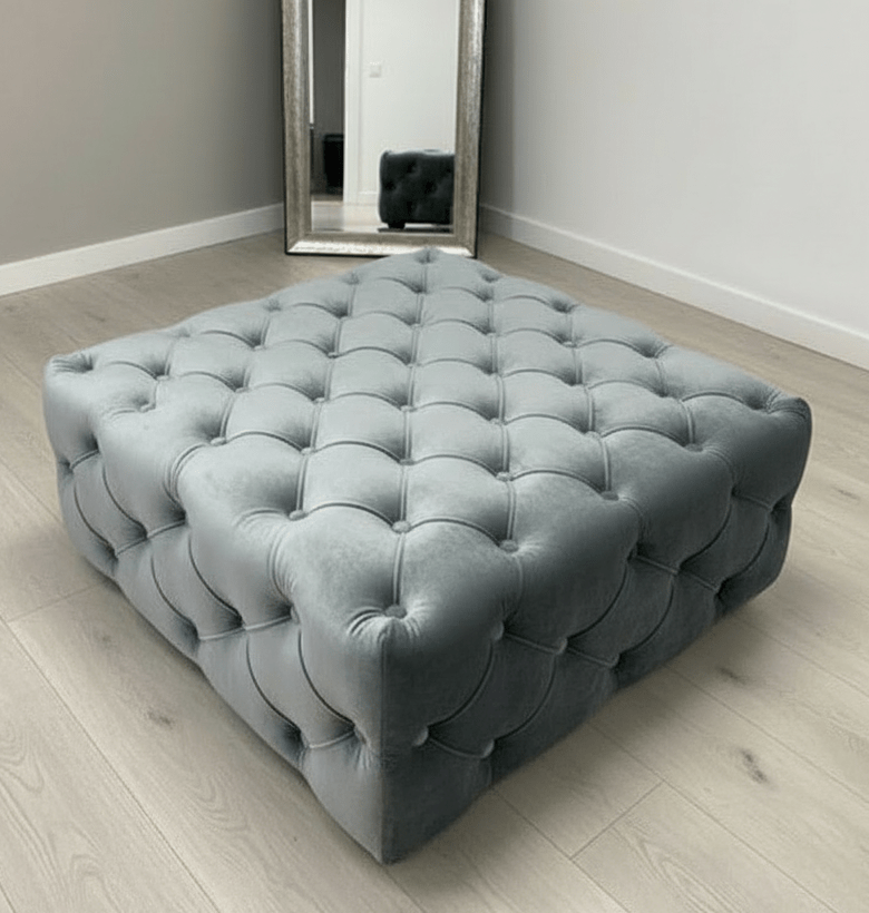 Dark Grey luxury Square Coffee Table , handmade Velvet Footstool & Coffee Table - ISTOOLS