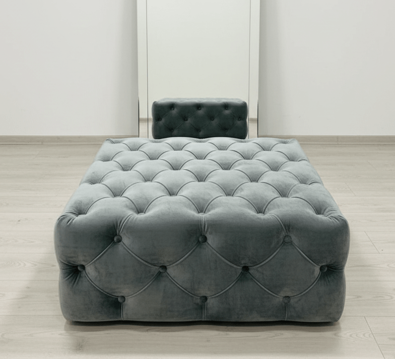 Dark Grey luxury Square Coffee Table , handmade Velvet Footstool & Coffee Table - ISTOOLS