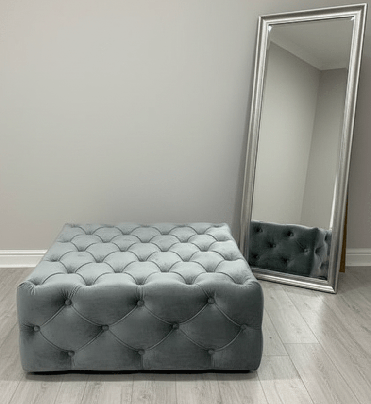 Dark Grey luxury Square Coffee Table , handmade Velvet Footstool & Coffee Table - ISTOOLS