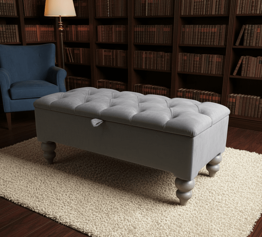 Dark Grey Ottoman Coffee Table Storage Bench | Dark Grey Pouffe