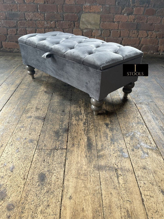 Dark Grey Ottoman Coffee Table Storage Bench | Dark Grey Pouffe - ISTOOLS