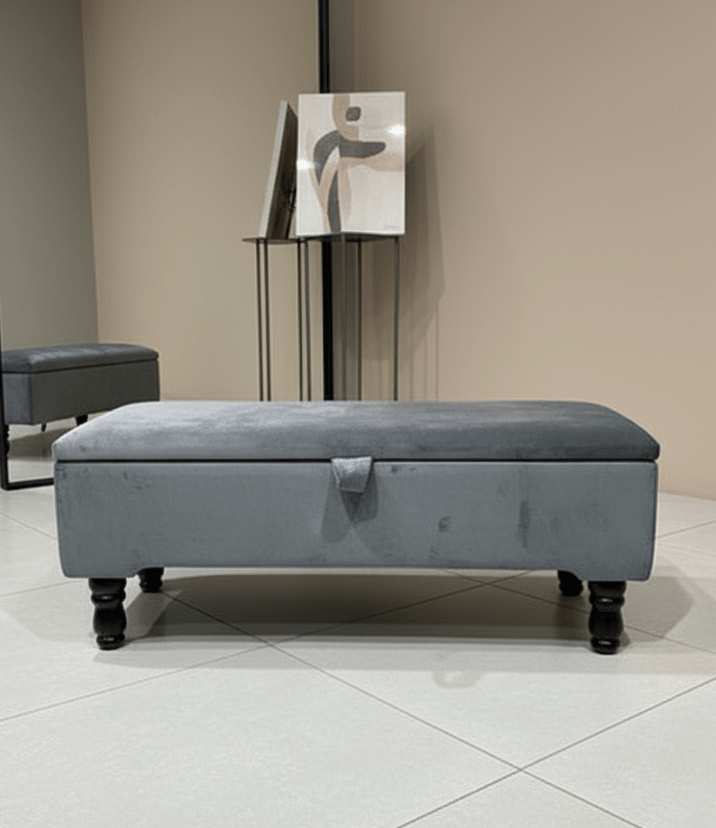 Dark Grey Plain Coffee Table Ottoman Storage Bench | Dark Grey Coffee Table Pouffe - ISTOOLS