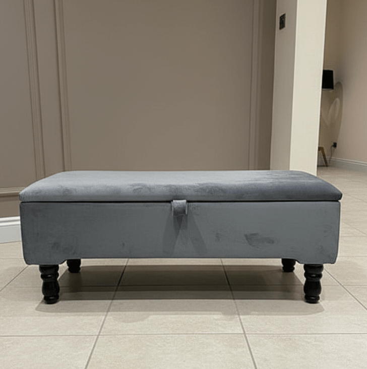 Multifunctional living room ottoman bench in dark grey fabric - ISTOOLS