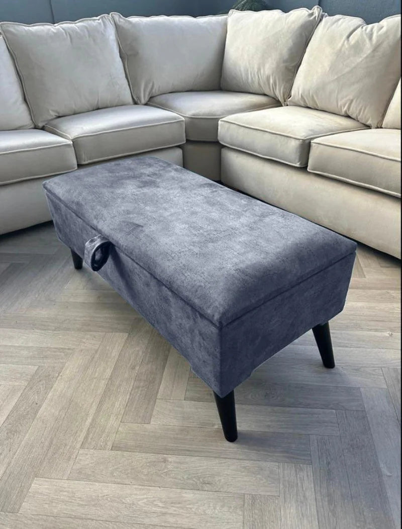 Dark Grey Plain Coffee Table Ottoman Storage Bench | Dark Grey Coffee Table Pouffe - ISTOOLS