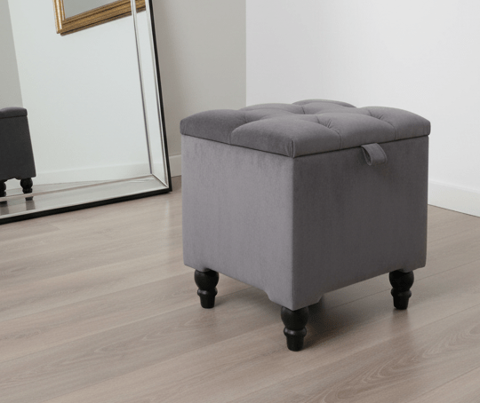 Dark Grey Small coffee table Storage Box | Ottoman Storage Seat | Grey Ottoman Pouffe - ISTOOLS