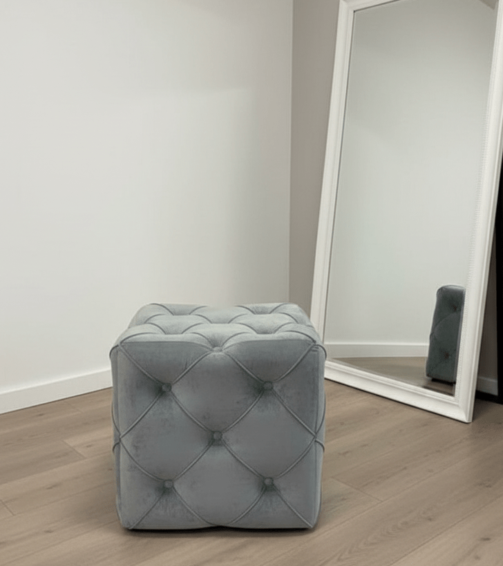 Dark Grey Square Cube Deep Buttoned Fabric Coffee Table - ISTOOLS