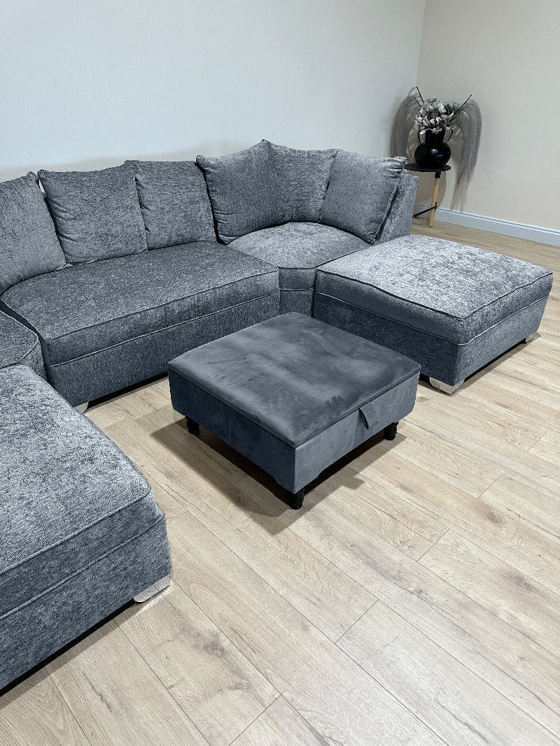 Durable upholstered dark grey footstool and coffee table UK - ISTOOLS