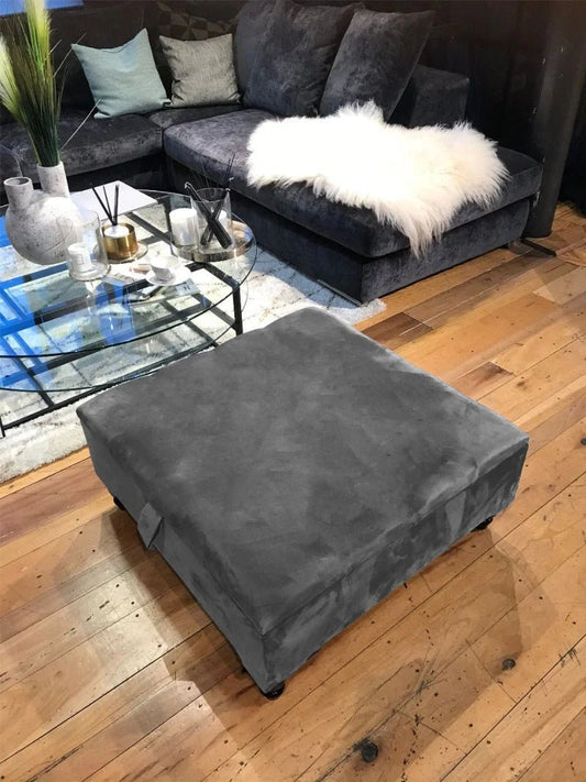 Dark Grey Square Plain Coffee Table Ottoman Storage | Plain Stool - ISTOOLS