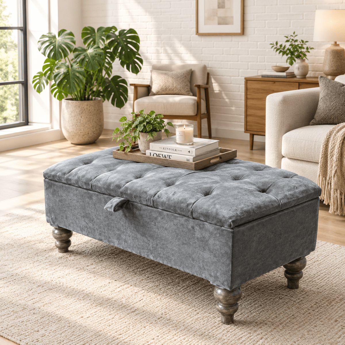 Dark Grey Storage Ottoman Bench | Coffee Table, Seating & Hidden Storage