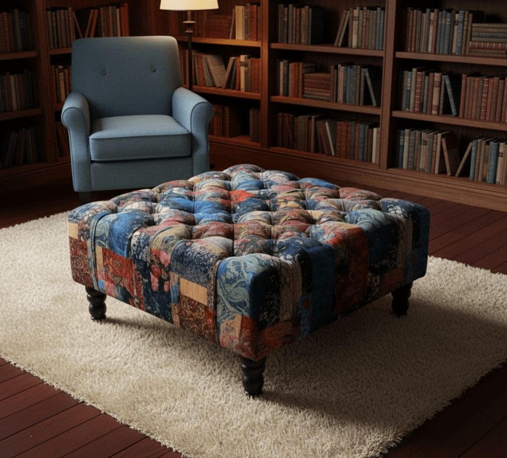 Premium multicolour damask square footstool with memory foam cushion UK - ISTOOLS