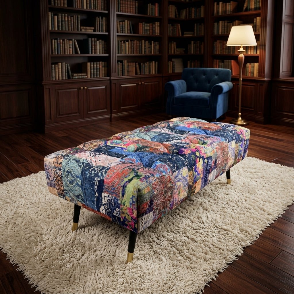 Demask Upholstered Footstool Ottoman – Handmade Stylish Seating - ISTOOLS