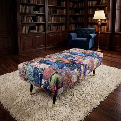 Demask Upholstered Footstool Ottoman – Handmade Stylish Seating - ISTOOLS