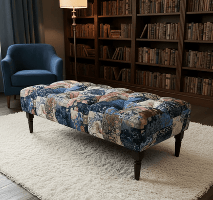 Demask Upholstered Footstool Ottoman – Handmade Stylish Seating - ISTOOLS