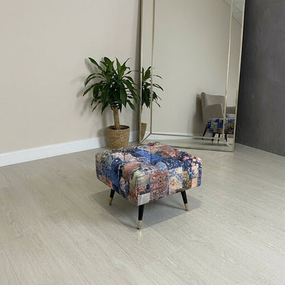 Demask Upholstered Footstool Ottoman – Handmade Stylish Seating - ISTOOLS