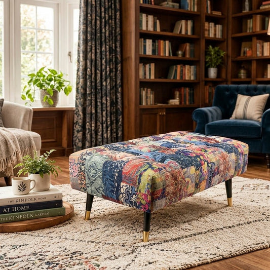 Demask Upholstered Footstool Ottoman – Handmade Stylish Seating - ISTOOLS