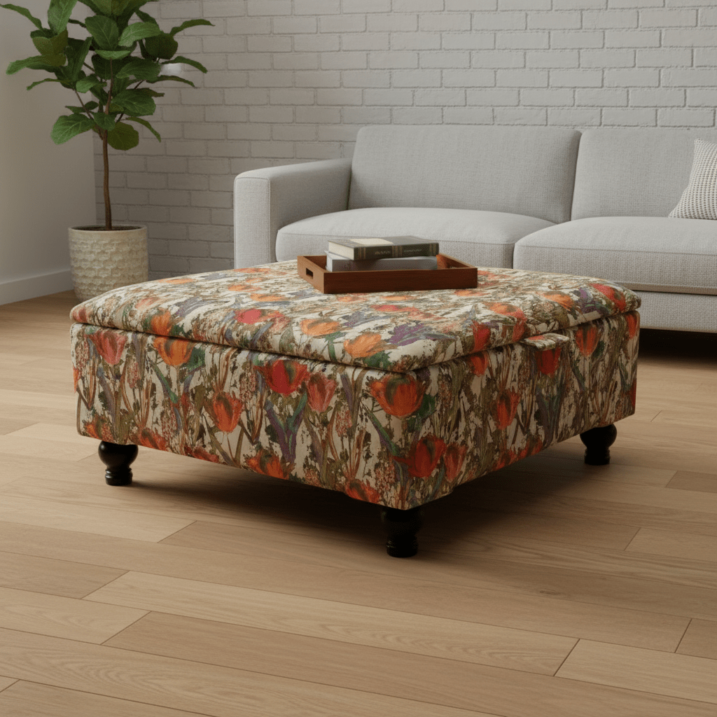 Designer Fabric Coffee Table Box – Artistic Storage Ottoman for Living Room Centrepiece - ISTOOLS