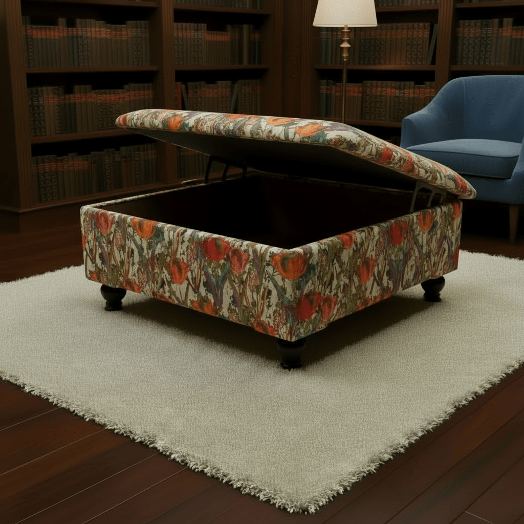 Designer Fabric Coffee Table Box – Artistic Storage Ottoman for Living Room Centrepiece - ISTOOLS